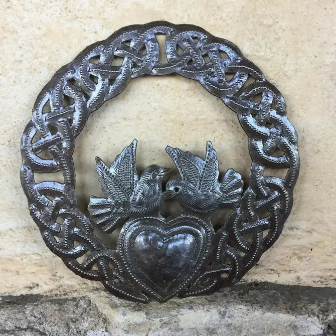 Celtic Claddagh Ring Wall Plaque, Haitian Metal Art 6"