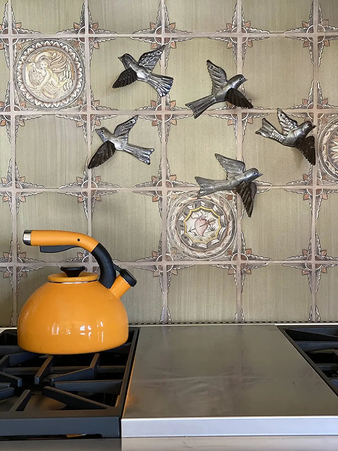 6" Set of 4, 3D Small Birds Garden Home Decor, Metal Plaques, Wall Hanging Ornament Birds