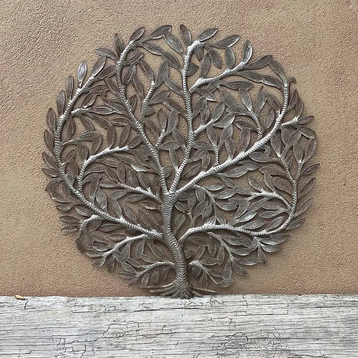 23" Haitian Metal Tree of Life, Fair Trade Wall Decor, Upcycled Handmade Sculpture
