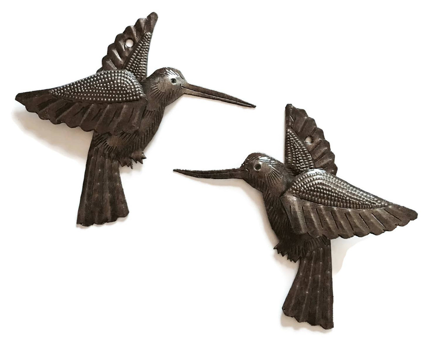 6" Set of 2 Hummingbirds, 3D Wings, Home Garden Accent Ornaments, Handmade, Haitian