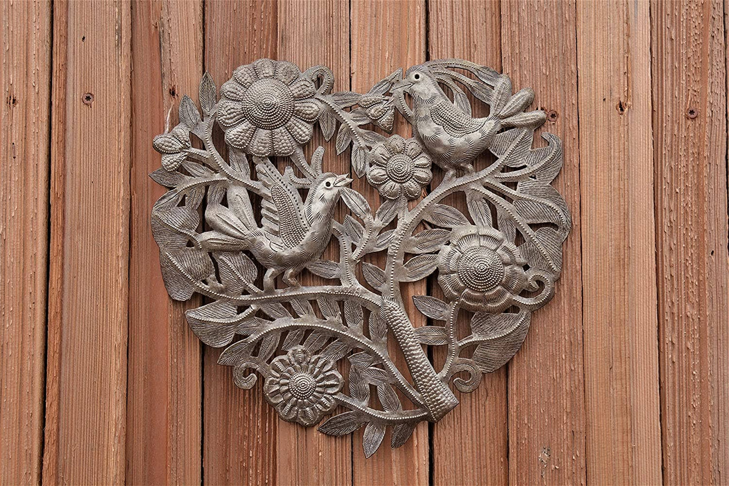Heart with Birds and Flowers, Handmade Organic Heart 11"