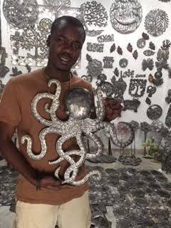 Sea Life Wall Hanging Sculptures, Unique Metal Plaques, Handmade 14" x 15"