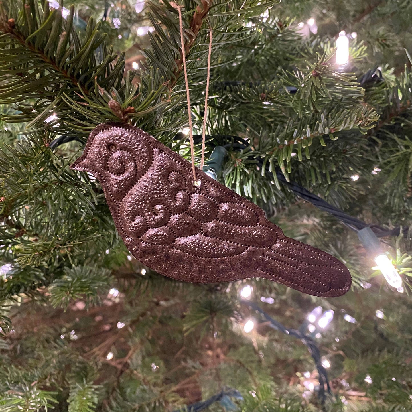 Bird Ornament, Hand Tooled Detail, Holiday Decor, Gift Giving, Haitian, Handmade