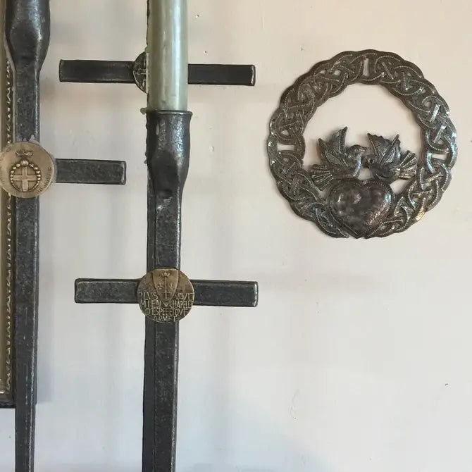 Celtic Claddagh Ring Wall Plaque, Haitian Metal Art 6"