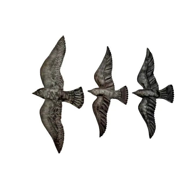 Large Metal Bird Flock set of 3 Haitian Metal Art 