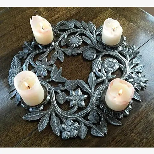 Advent Wreath, Holiday Centerpiece, Handmade Haitian Metal