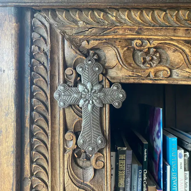 Recycled Metal Cross, Milagro, Upcycled Art  5" x 7"