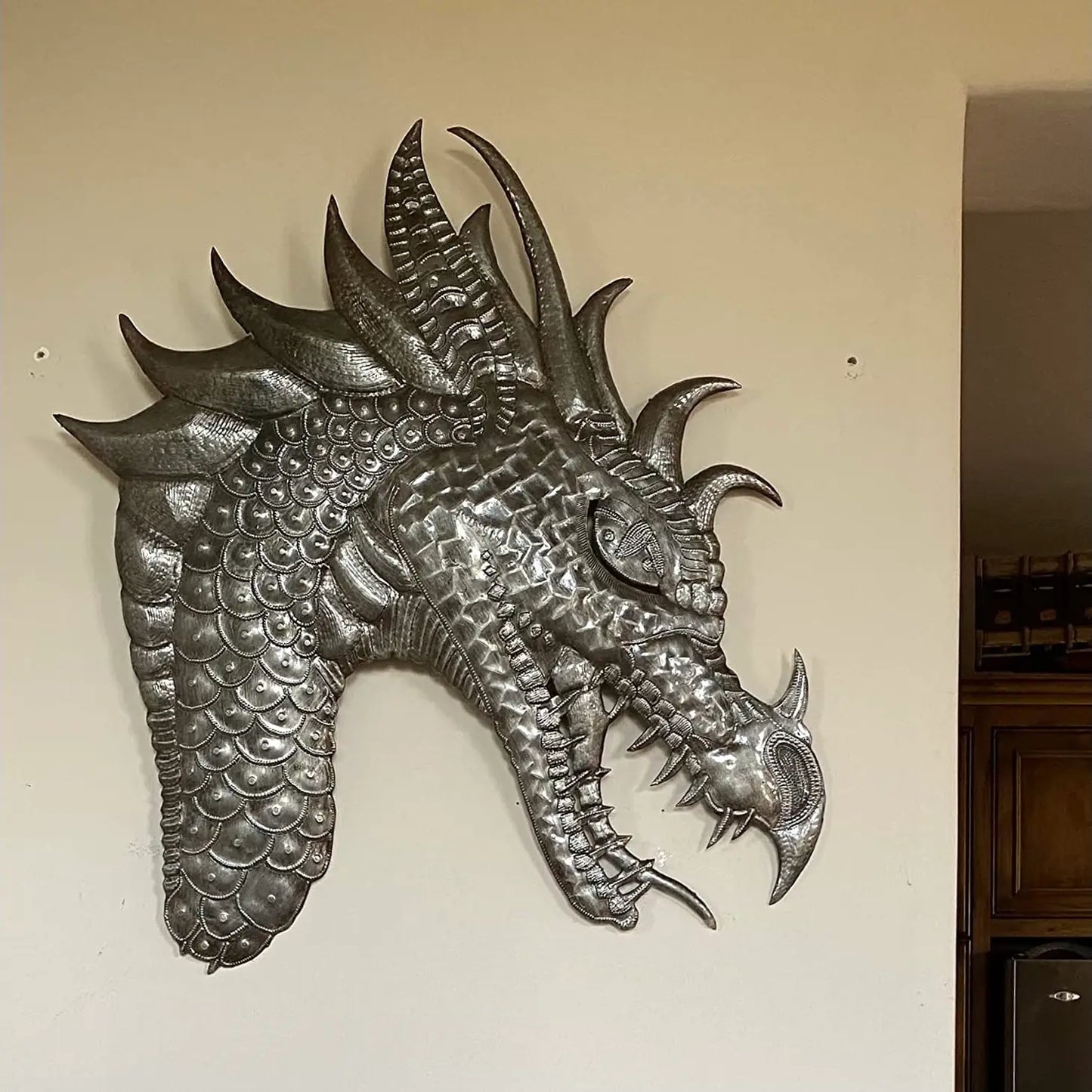 Wall Hanging Metal Dragon, Mythical Handmade 19" x 22"