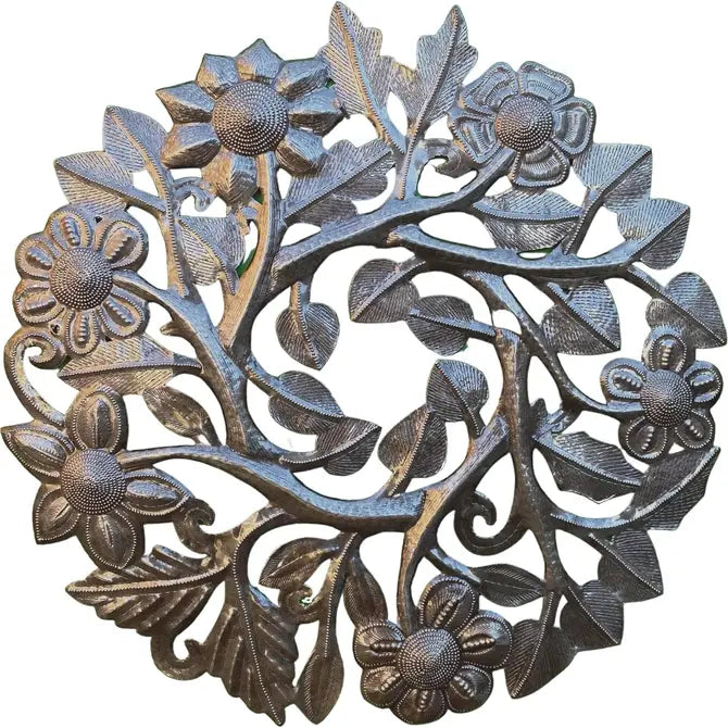 Organic Floral Wreath, Handmade Recycled Steel 15"x15"