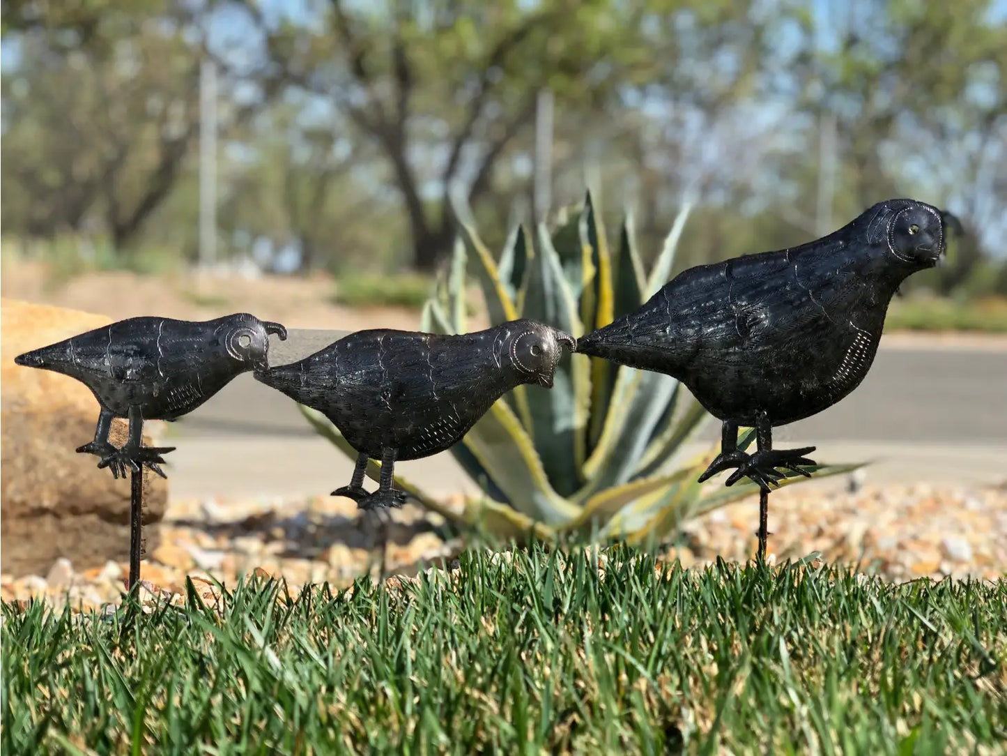 Set/3 Quail Garden Stakes, Yard Art, Handmade Fair-trade Decorative Patio Sculptures