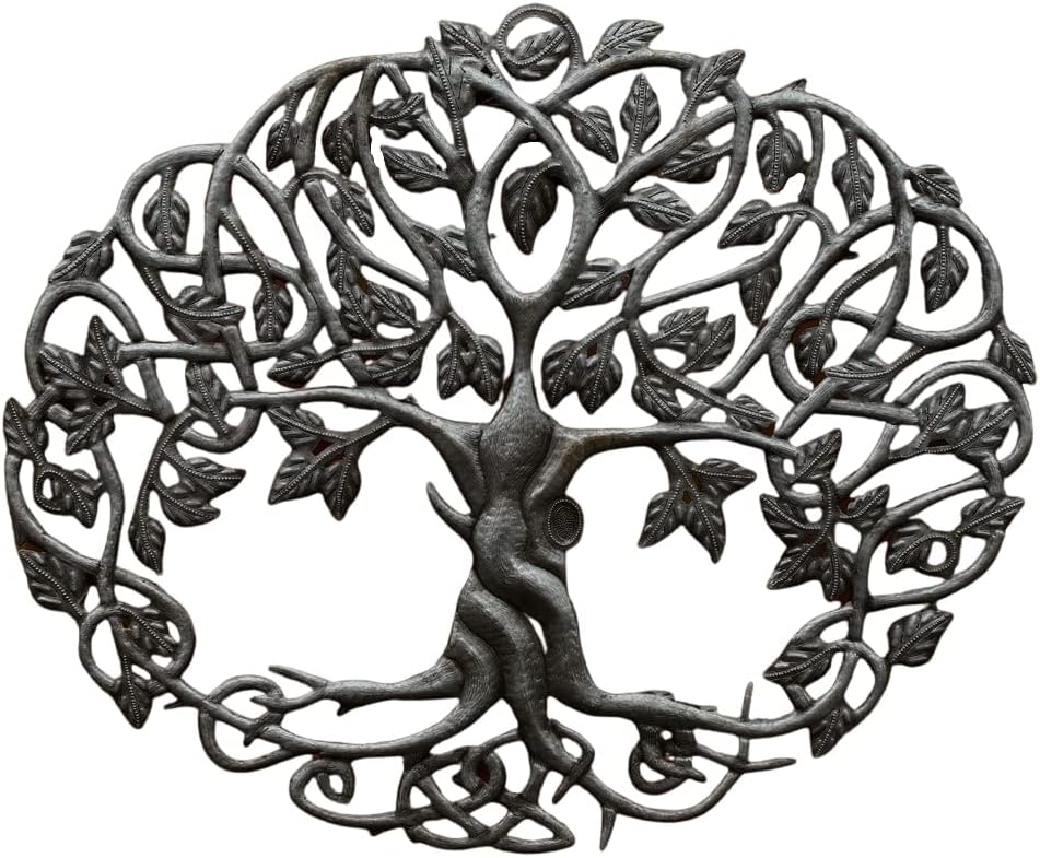 17"x23" Tree of Life Oval Metal Wall Art, Fair Trade, Home Decor, Living Room Kitchen Garden