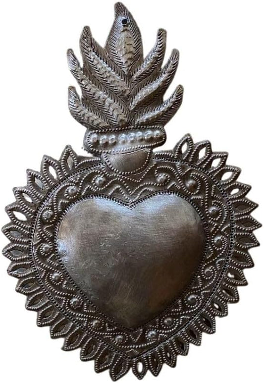 Sacred Heart, Haiti Flaming Heart, Religious Folk Art 7"x10'