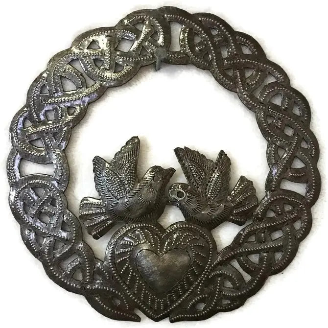 Celtic Claddagh Ring Wall Plaque, Haitian Metal Art 6"