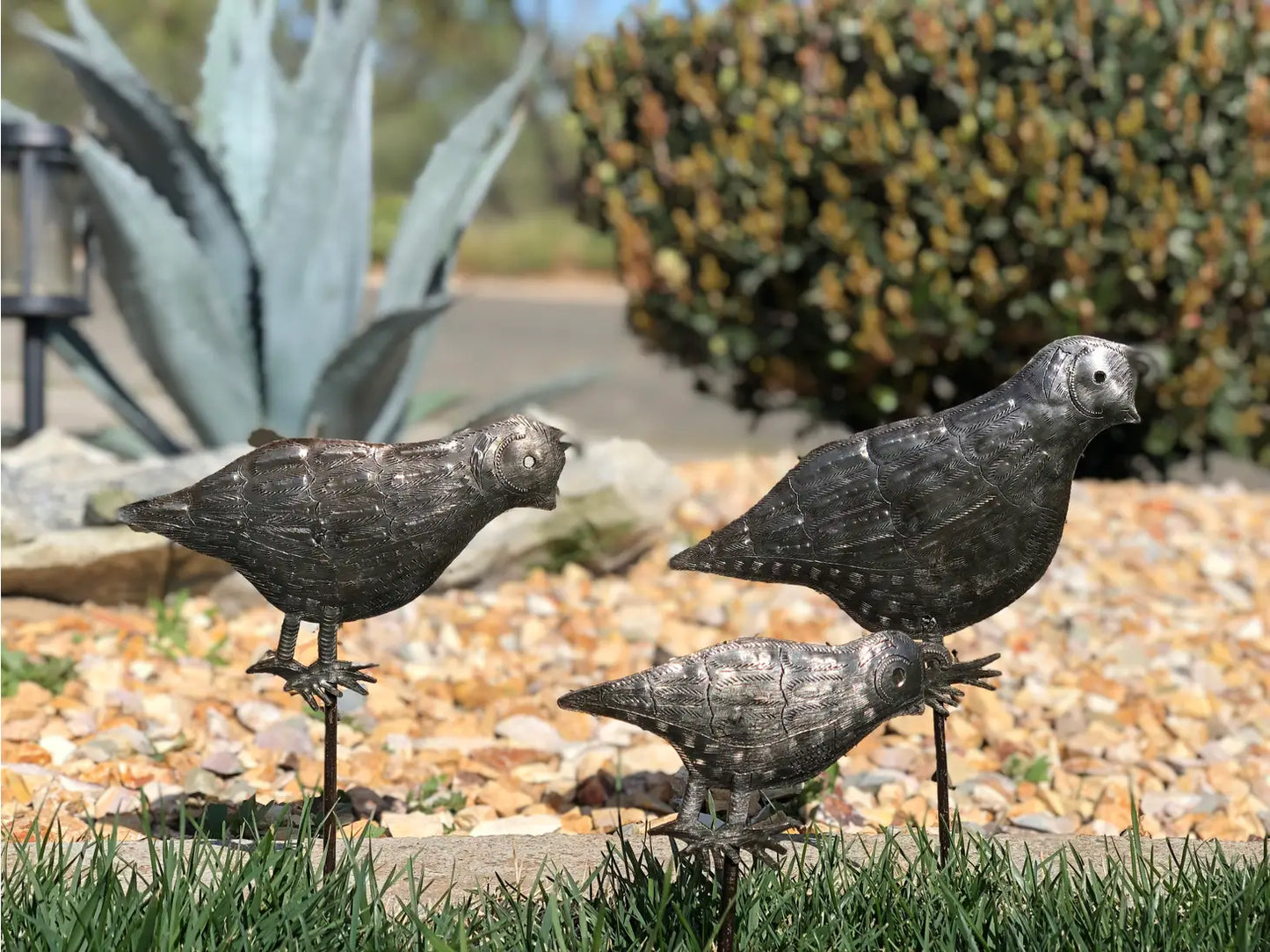 Set/3 Quail Garden Stakes, Yard Art, Handmade Fair-trade Decorative Patio Sculptures