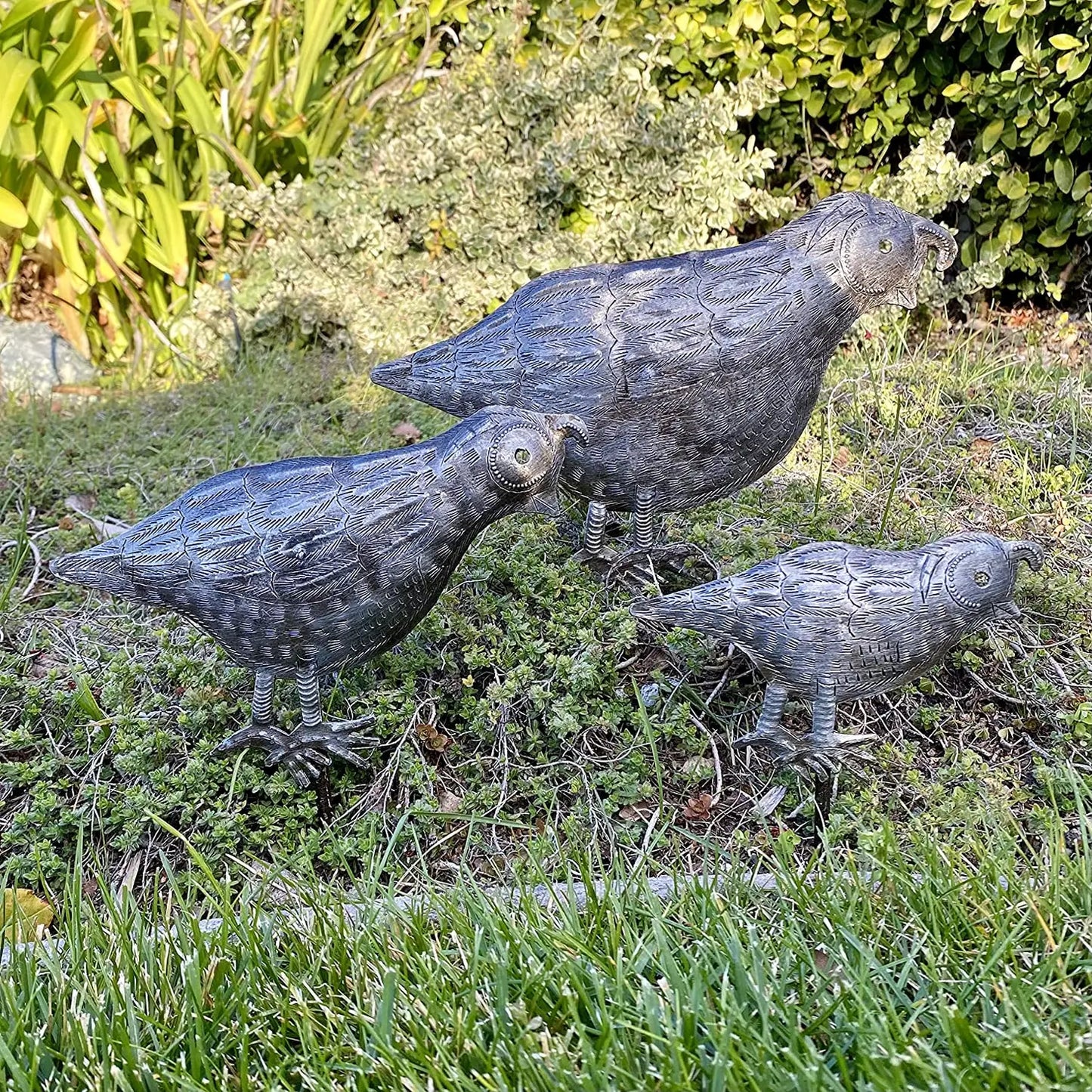 Set/3 Quail Garden Stakes, Yard Art, Handmade Fair-trade Decorative Patio Sculptures