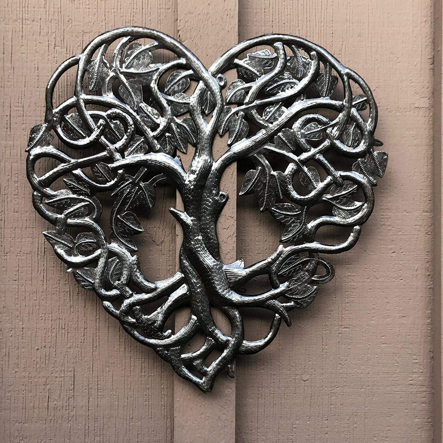 Tree of Life Heart, Metal Art, Haiti Fair-trade 14.25"
