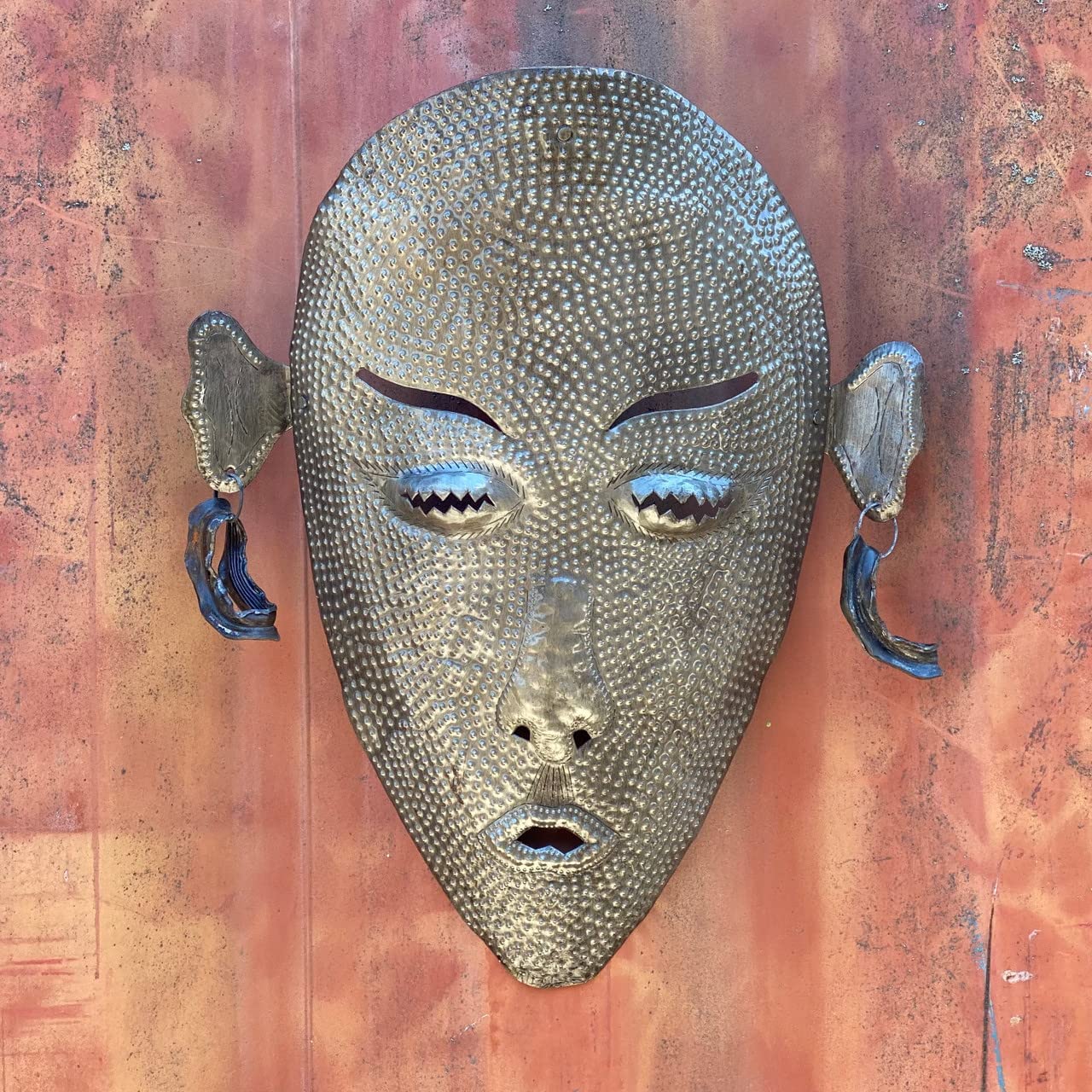 Tiki Bar Mask, Haiti Metal Wall Art 19.5" x 12" x 2.5"