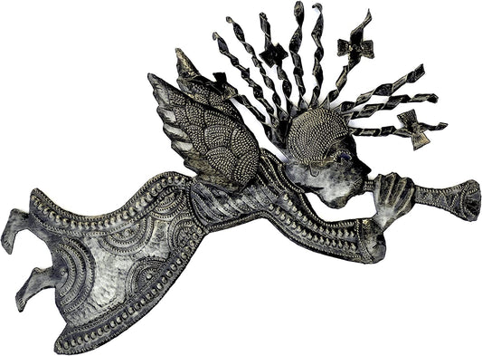 Angel Flying Wall Hanging Art, Fair Trade Project Haiti, Recycled Steel Drum Barrels, 11.5" x 7"