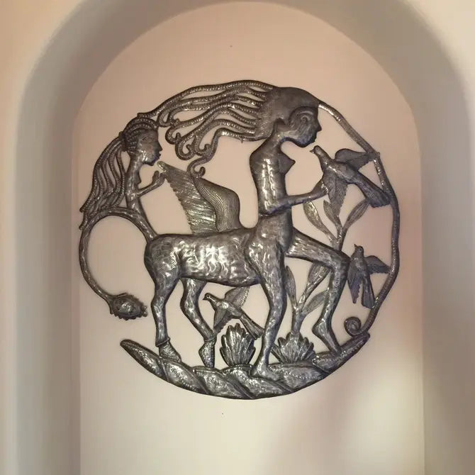 Female Centaur, Haitian Metal Mythical Art, 23"x23"