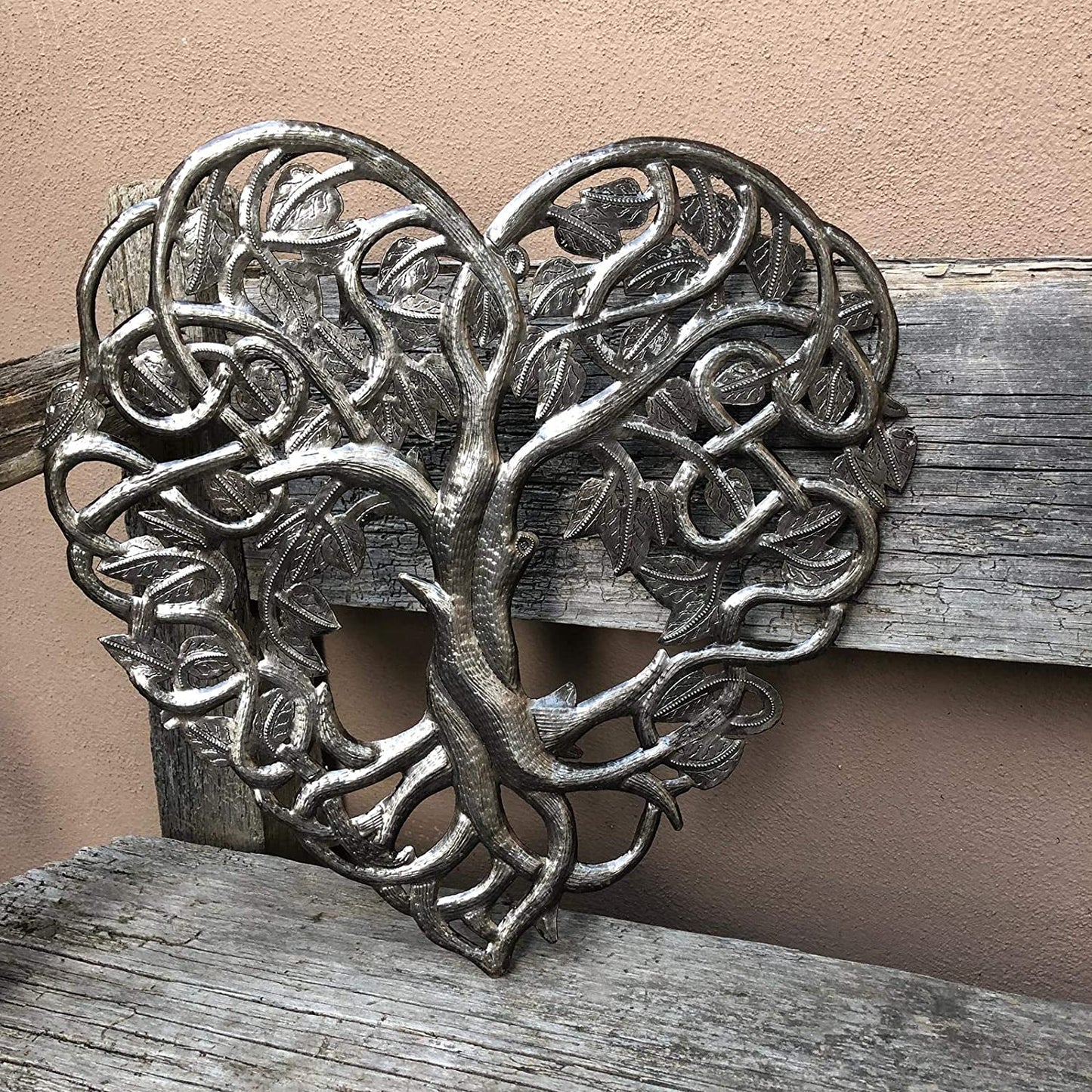 Tree of Life Heart, Metal Art, Haiti Fair-trade 14.25"