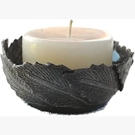 Metal Votive Candle Holder Leaf   4" x 2"