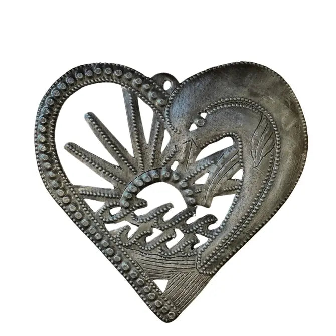 Handcrafted Dolphin Heart Ornament - Haitian Metal Art, 4.5"