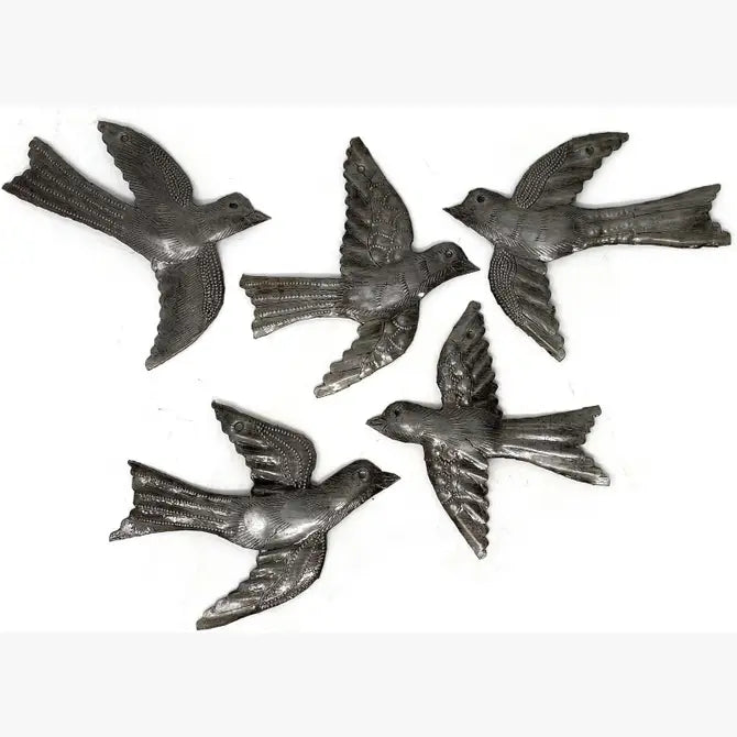 Set of 5 Birds, Garden Home Décor, Metal Plaques 4"