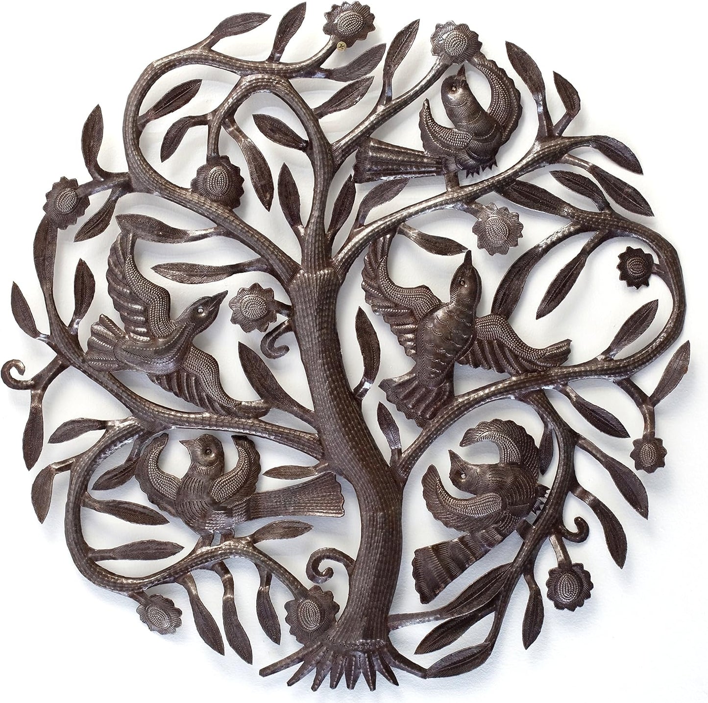 Joyful Tree of Life Wall Decor, Indoor Outdoor Haitian, Metal Artwork for Walls