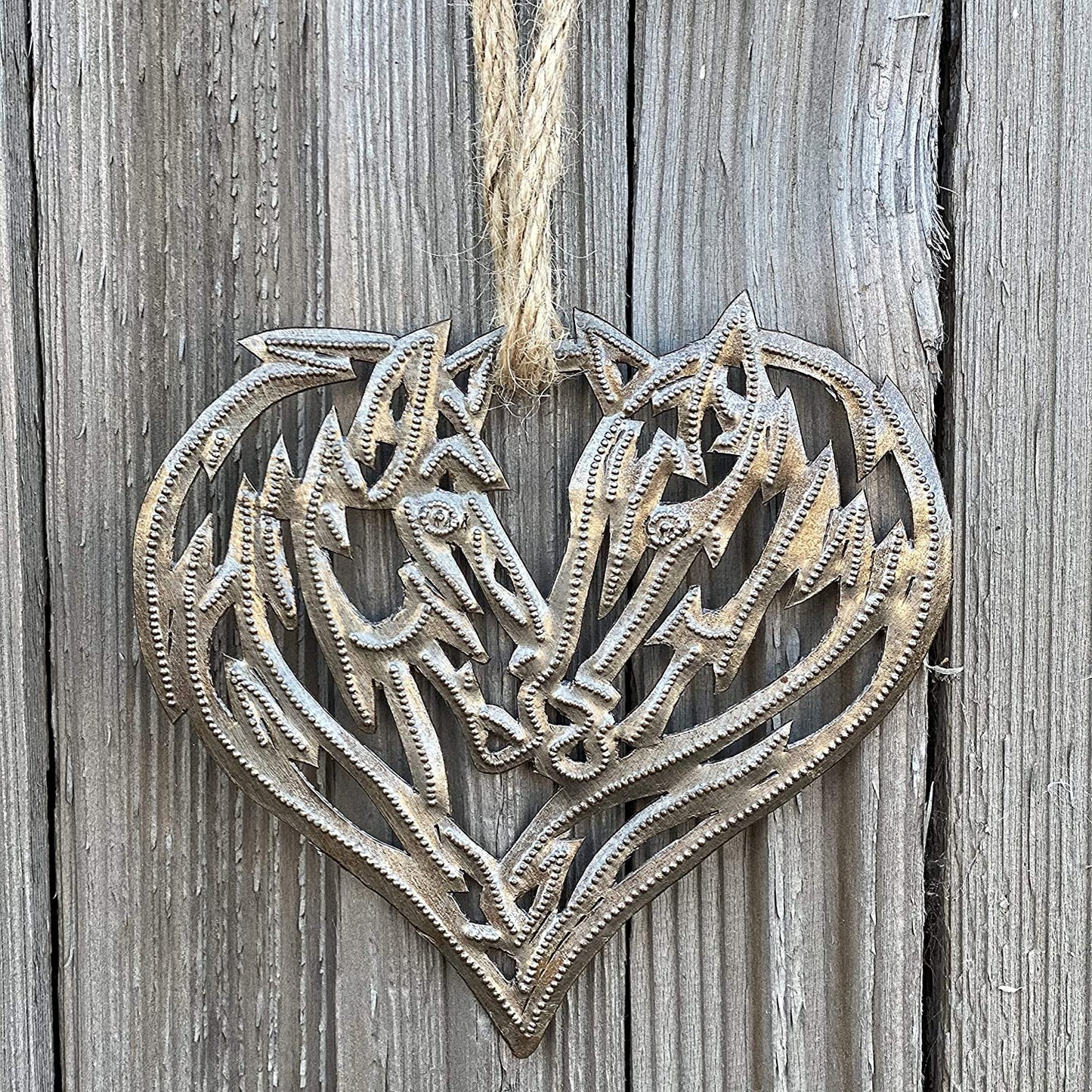 5.5"x5" Horse Heart Ornament, Western Metal Wall Decor, Recycled