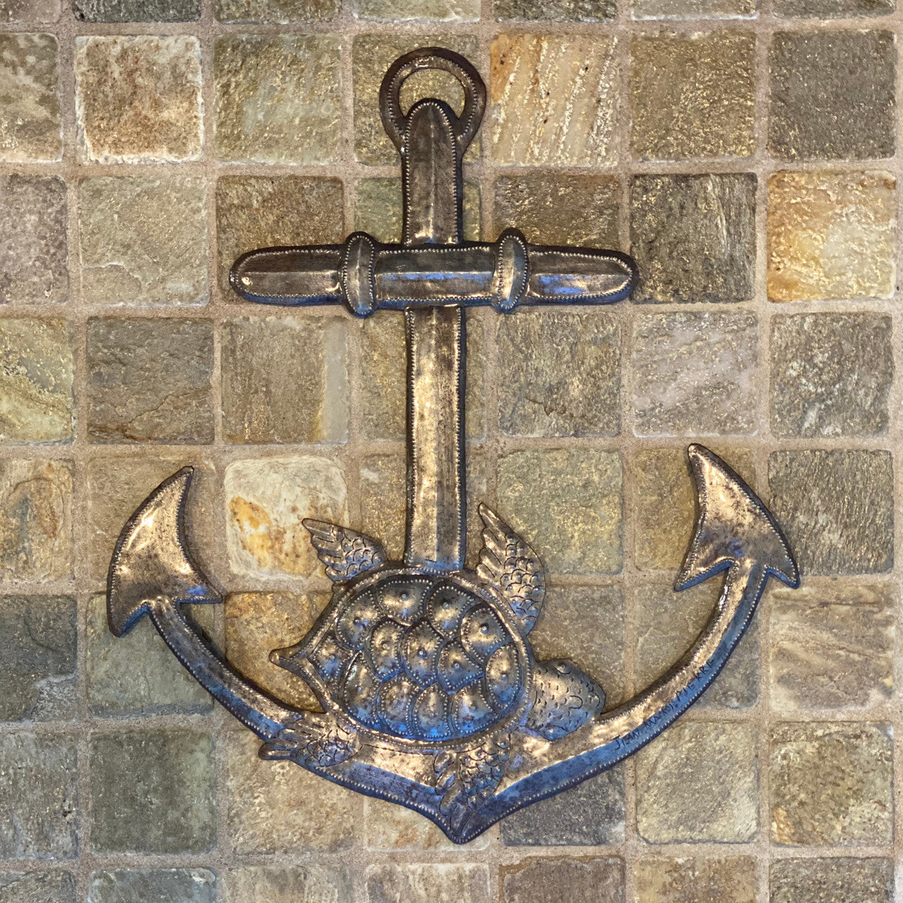 Anchor and Sea Turtle Wall Hanging, Nautical Theme 14"x12"