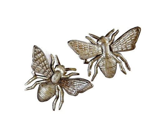 Garden Bee, Metal Wall Hanging Decorative Plaques, Handmade, Bug Ornaments, Haiti, Set of 2