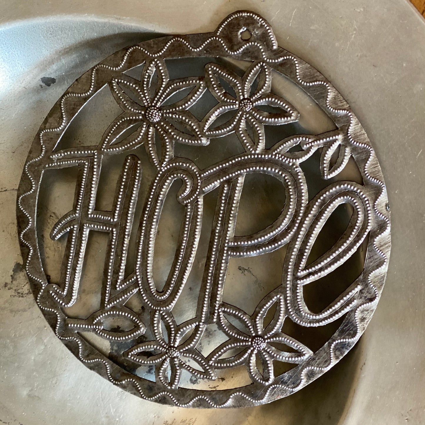 Hope Word Sign, Home Décor, Upcycled Artwork, Haiti 7.5"