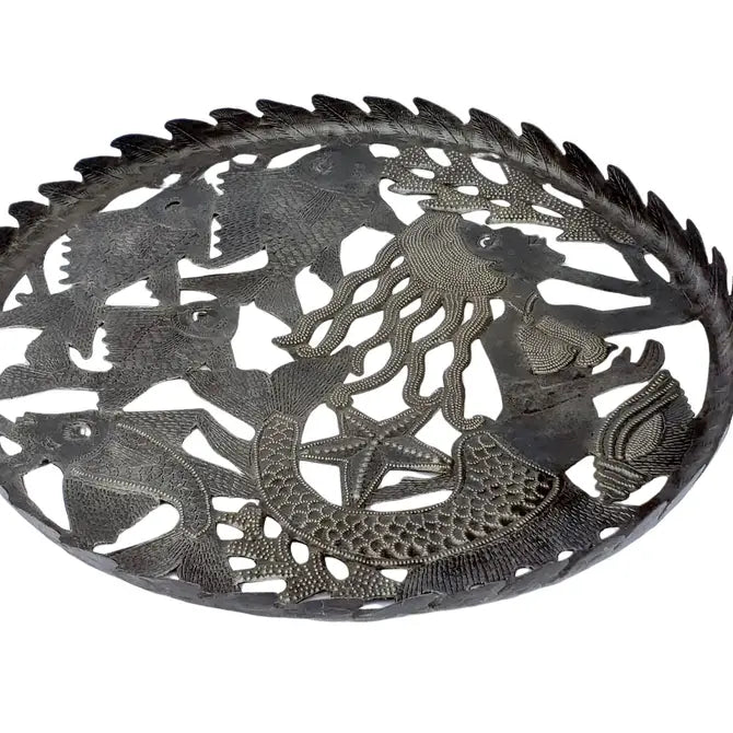 16" Metal Fruit Bowl, Mermaid Design, Nautical Home Decor