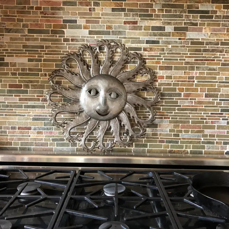 Sun with Flaming Rays, Metal Wall Art, Decorative Home Decor, Indoor and Outdoor, Handmade in Haiti,