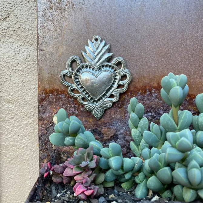 Sacred Heart, Recycled Metal, Religious Folk Art 3" x 2.5"