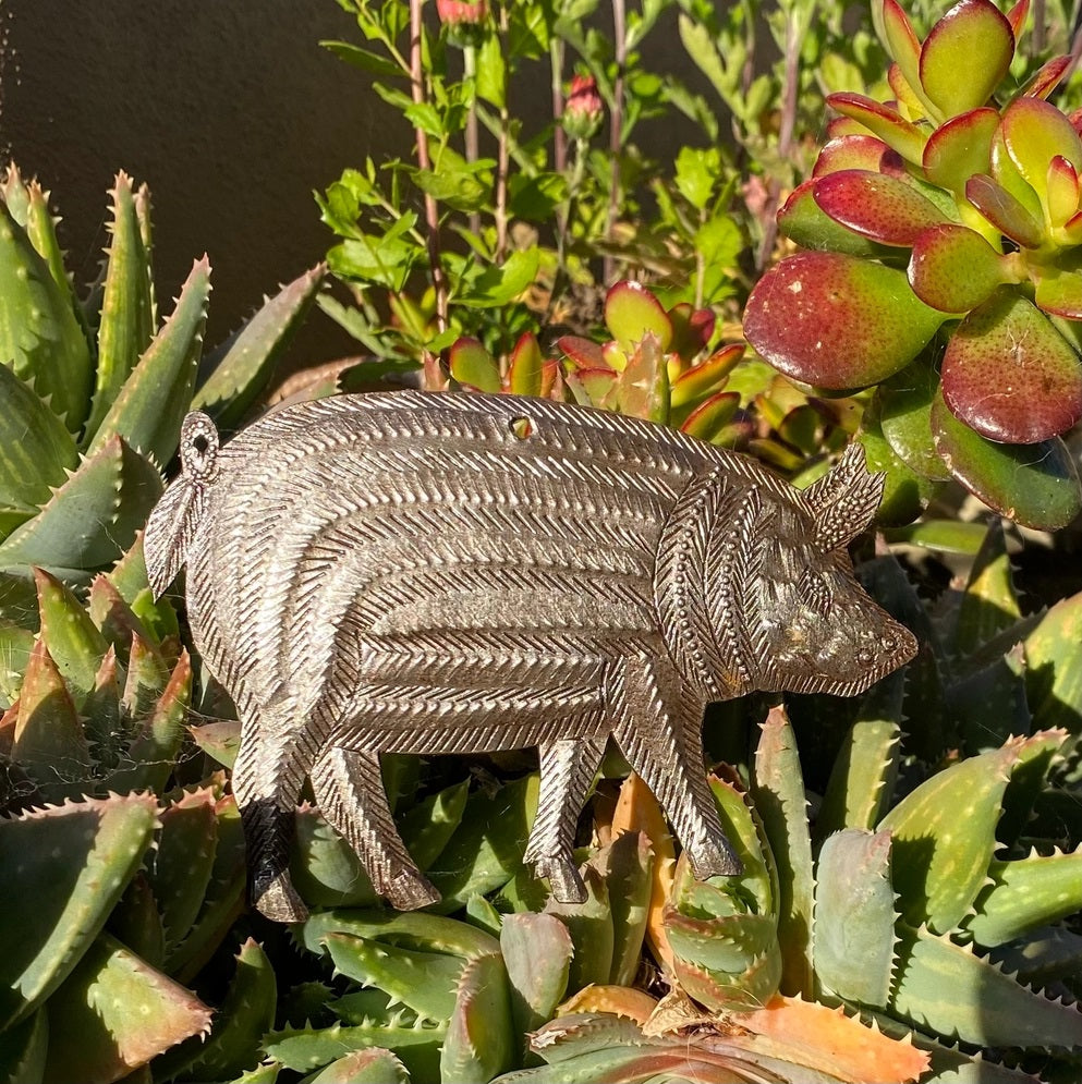 Farm Animal, Hand Cut Pig Ornament, Fair Trade Metal Art 4"