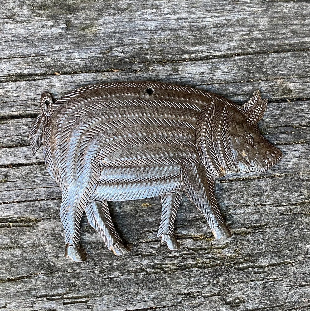 Farm Animal, Hand Cut Pig Ornament, Fair Trade Metal Art 4"