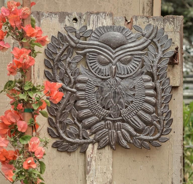 Owl, Wall Hanging Sculptures, Indoor and Outdoor 17 x 17.5