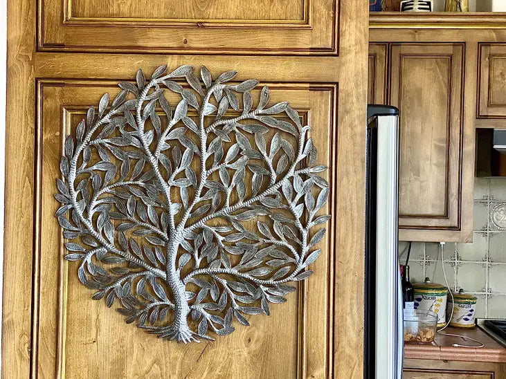 23" Haitian Metal Tree of Life, Fair Trade Wall Decor, Upcycled Handmade Sculpture