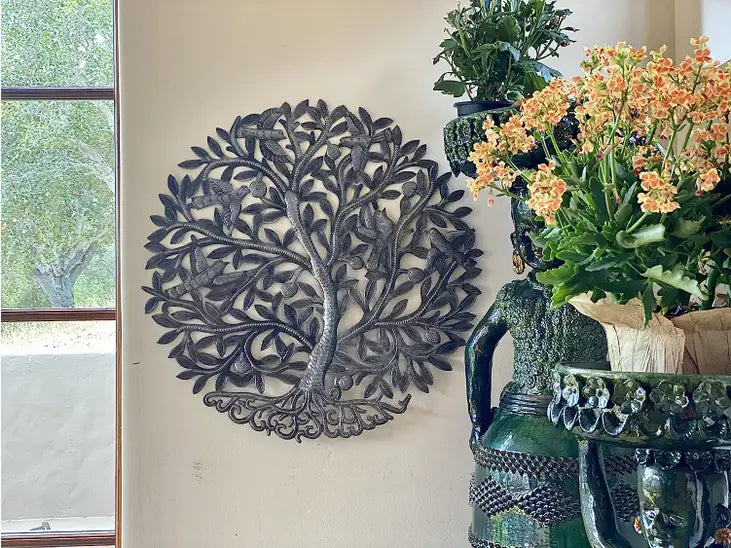23" Haitian Metal Tree of Life, Fair Trade Wall Decor, Upcycled Handmade Sculpture