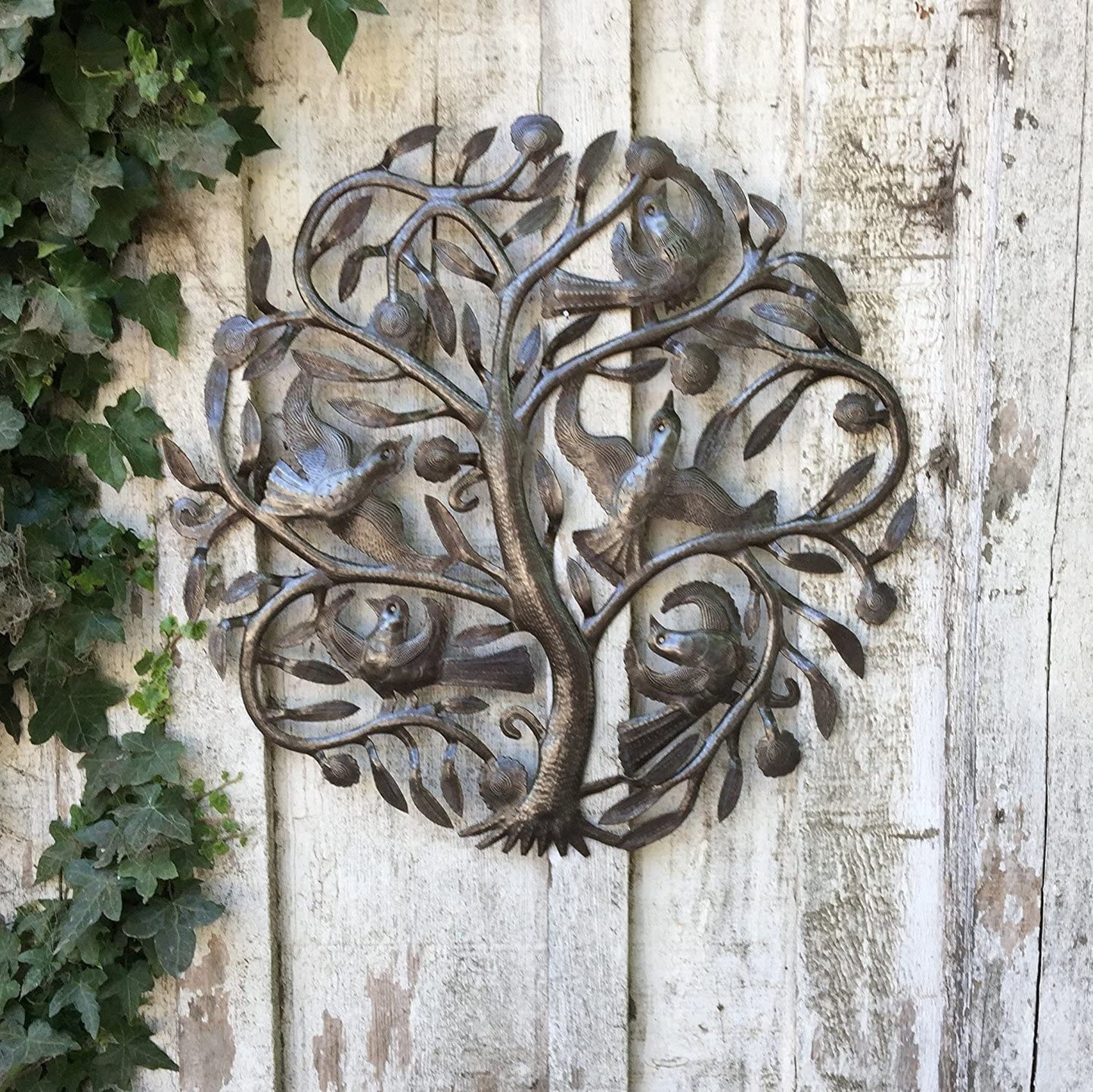 Joyful Tree of Life Wall Decor, Indoor Outdoor Haitian, Metal Artwork for Walls