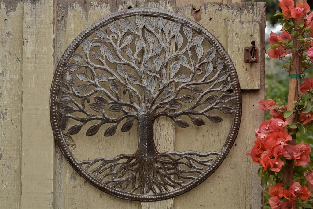 23" Round Tree of Life with Border, Wall Hanging Plaques, Haitian