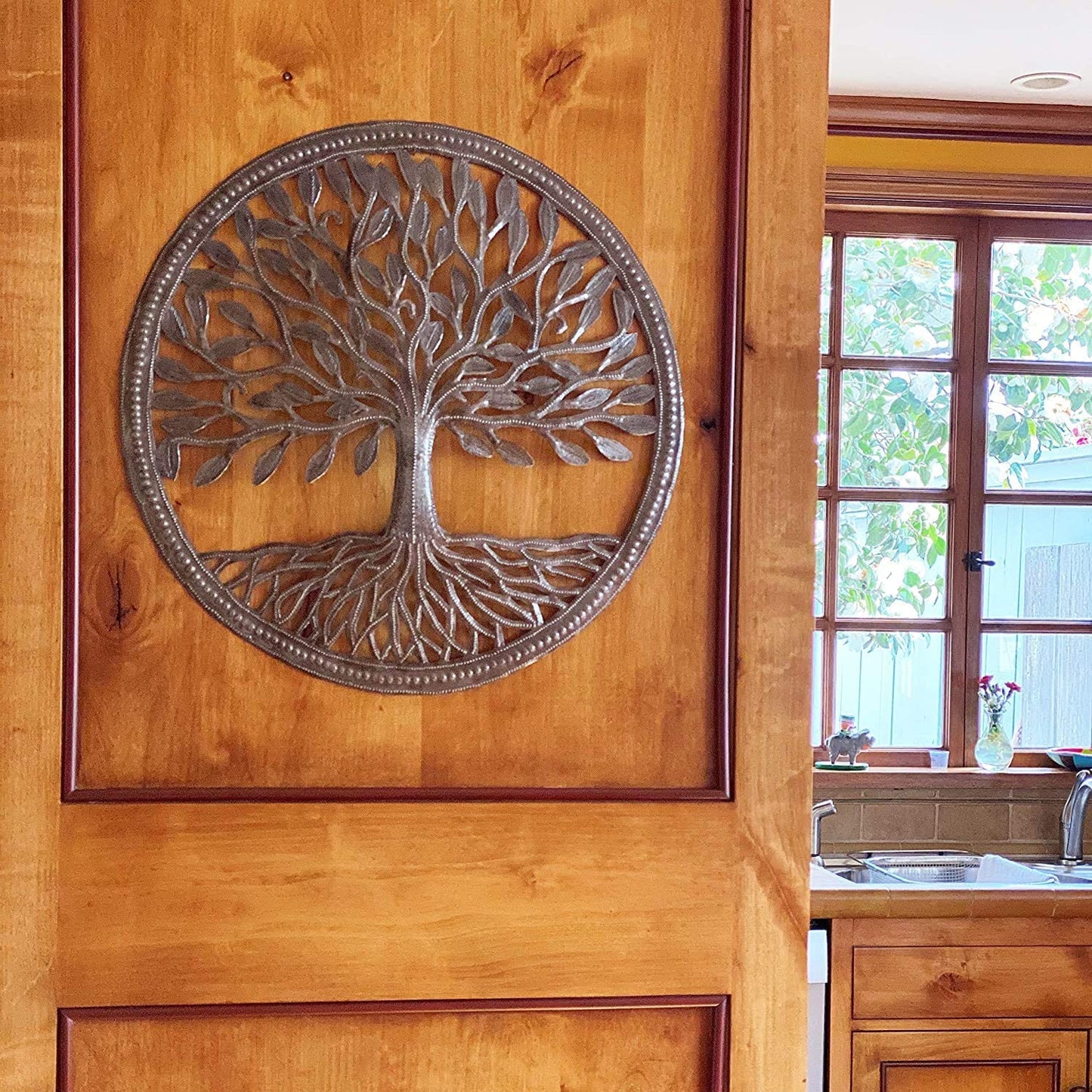 23" Round Tree of Life with Border, Wall Hanging Plaques, Haitian