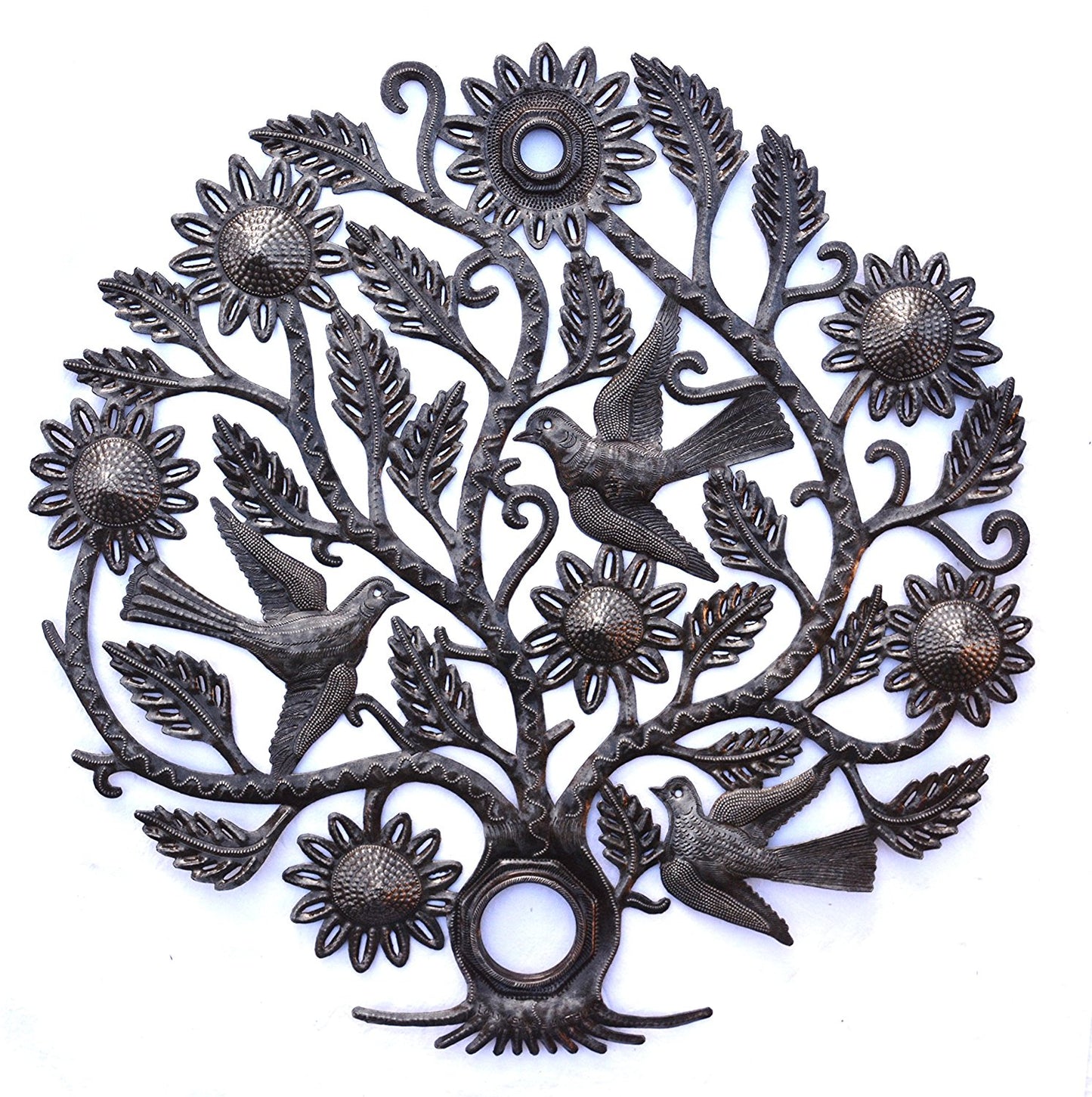 Sunflower and Birds, Tree of Life Metal Wall Hanging 23"