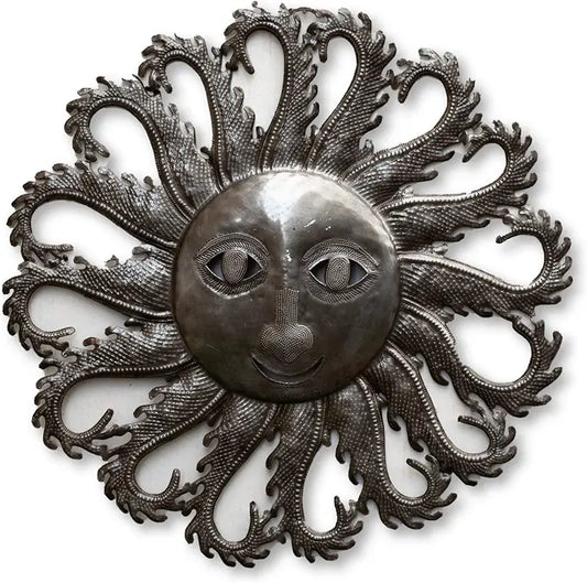 Sun with Flaming Rays, Metal Wall Art, Decorative Home Decor, Indoor and Outdoor, Handmade in Haiti,