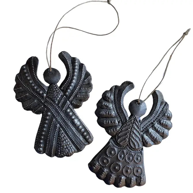 Christmas Angel Ornaments Set of 2, Handmade Haitian Art, Holiday Ornament Exchange, Christmas Decorations, 4 X 3 Inches