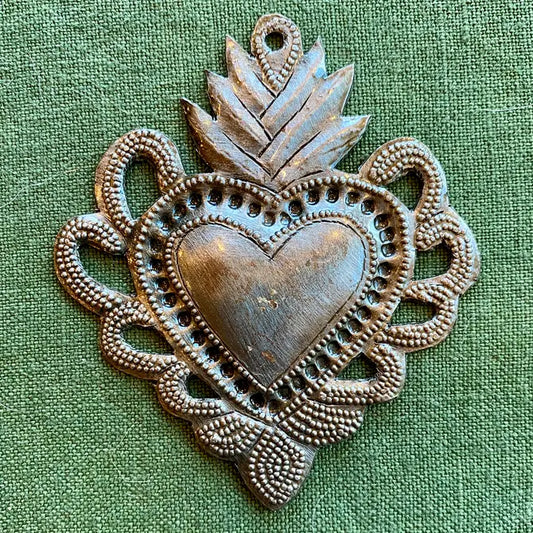 Sacred Heart, Recycled Metal, Religious Folk Art 3" x 2.5"