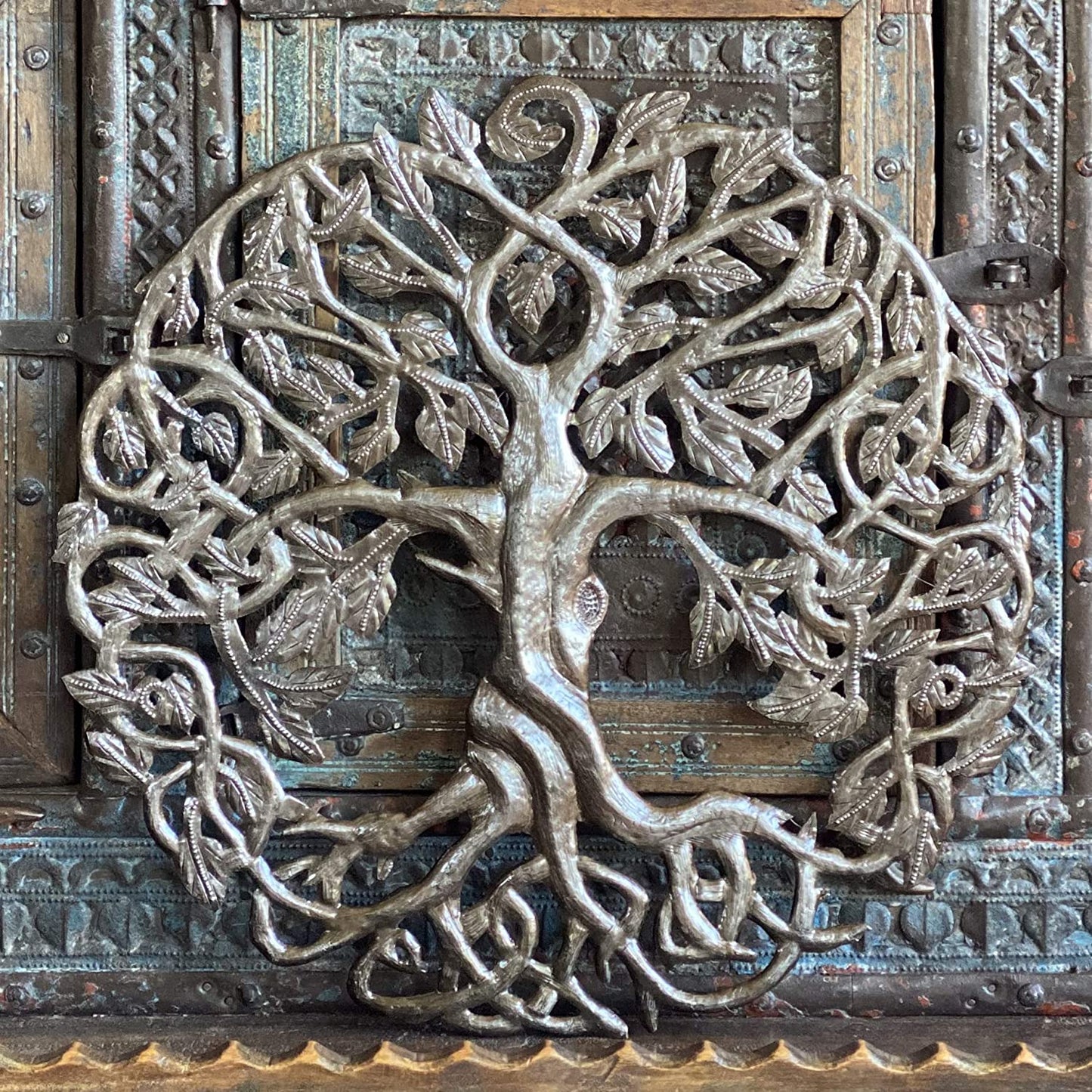 17" Celtic Knot Symbol Tree of Life, Haitian Metal Wall Hanging, Indoor Outdoor, Living Room, Kitchen, Garden