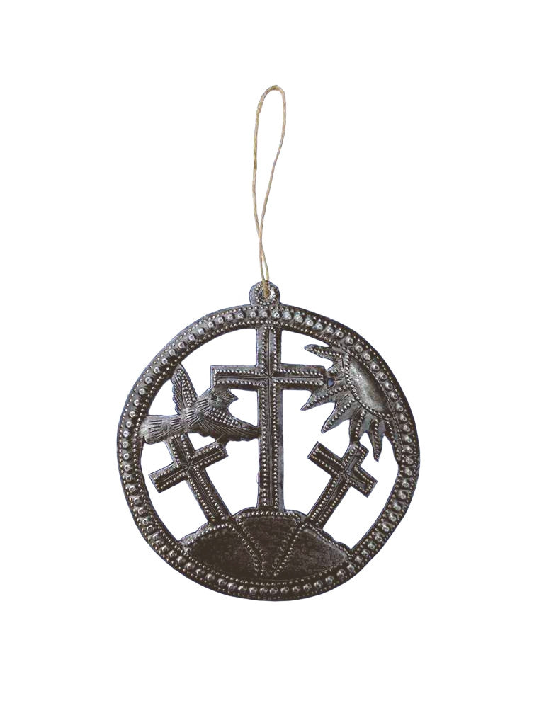 Three crosses on Calvary's hill Ornament Cross, Haitian Art