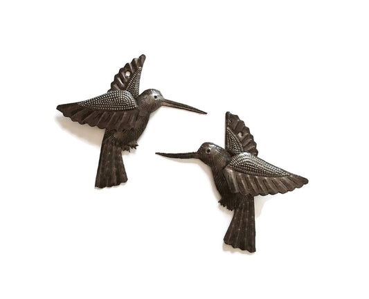 6" Set of 2 Hummingbirds, 3D Wings, Home Garden Accent Ornaments, Handmade, Haitian
